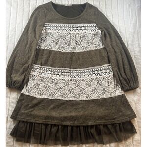 RYU Anthropologie Sweater Dress Womens Size M Floral Embroidered Lace Boho Green